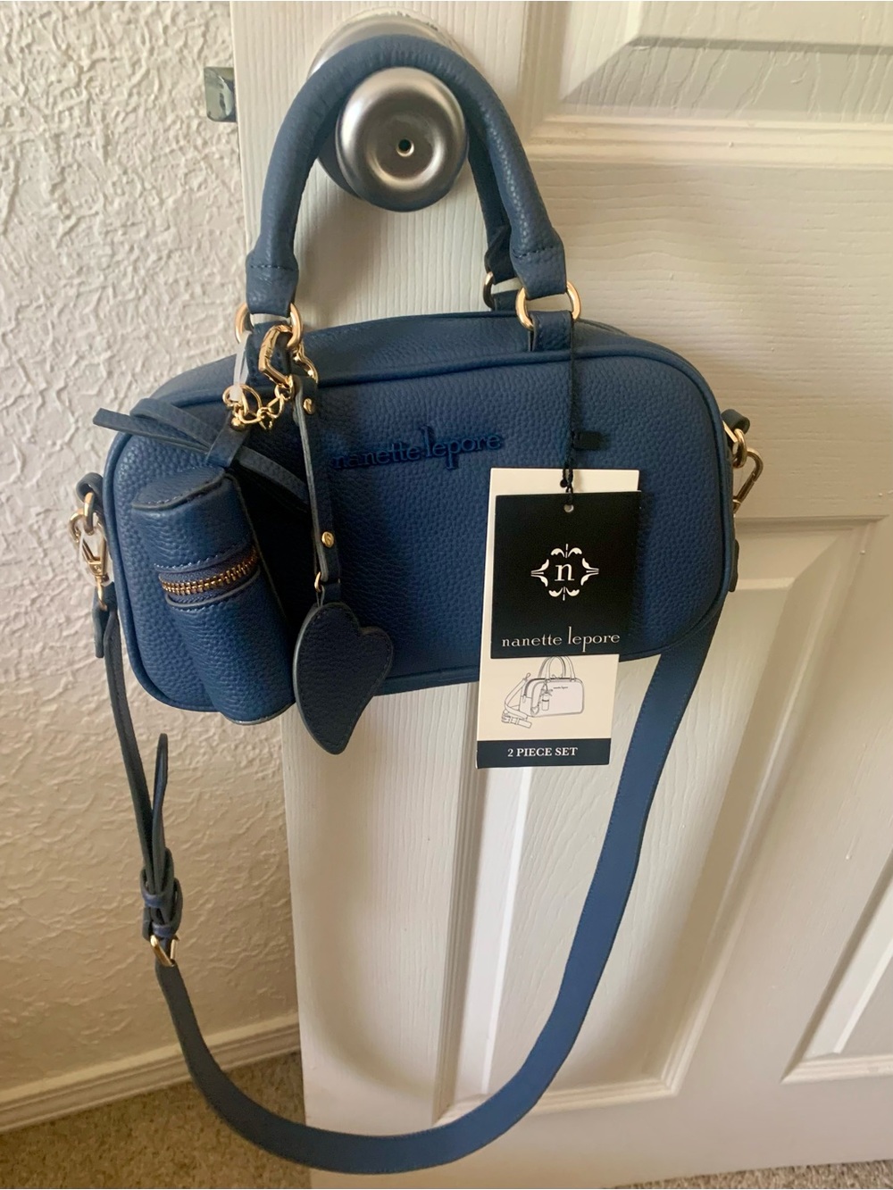 Nanette Lepore Blue Leather Satchel with Matching Pouch - Picture 8 of 13